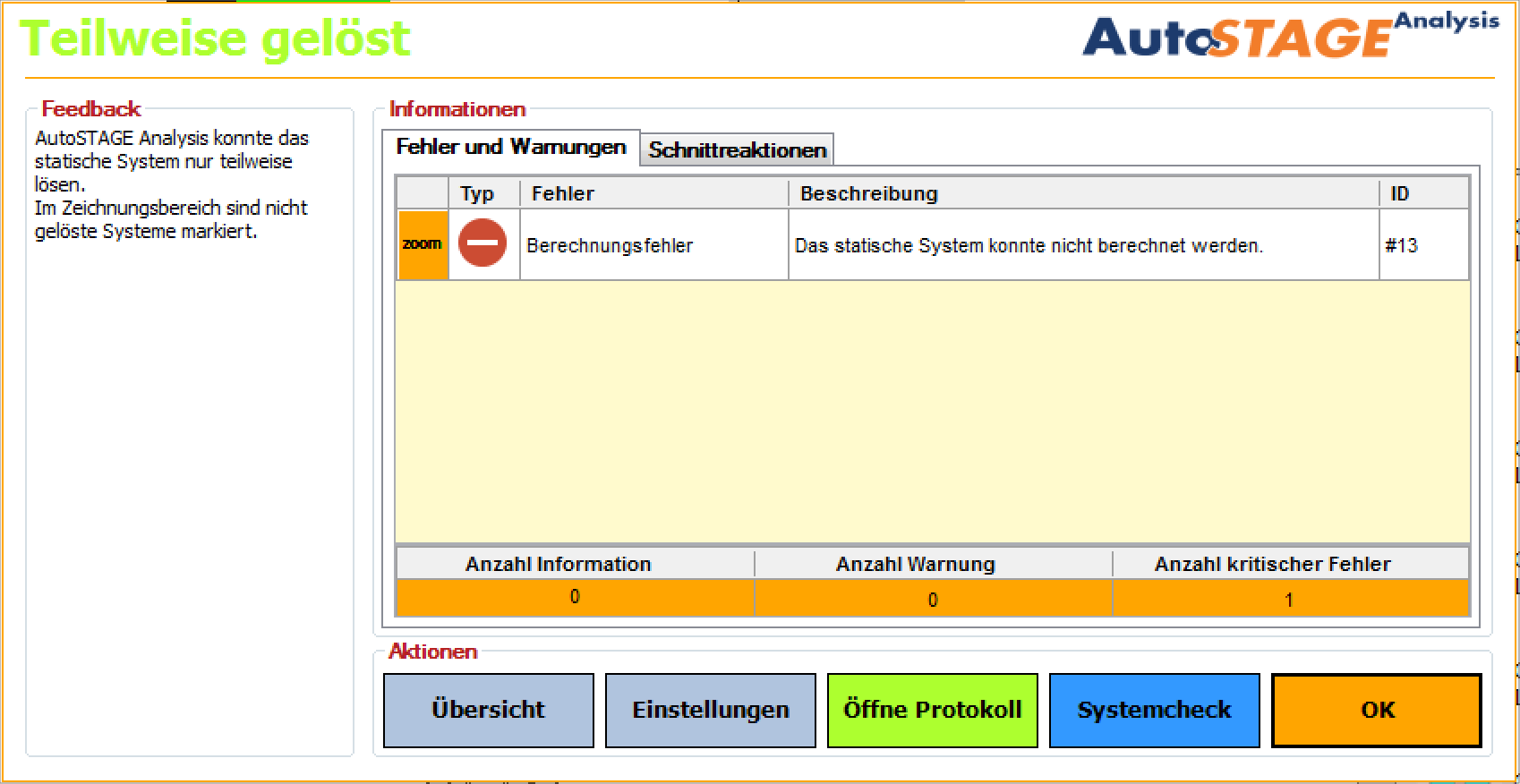 Das Fenster des Systemcheckers nach einer erfolgreichen Berechnung