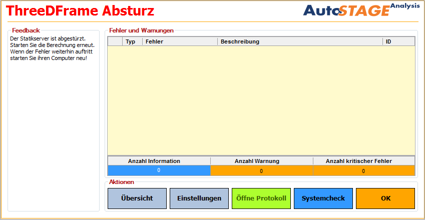 ThreeDFrame ist abgestürzt