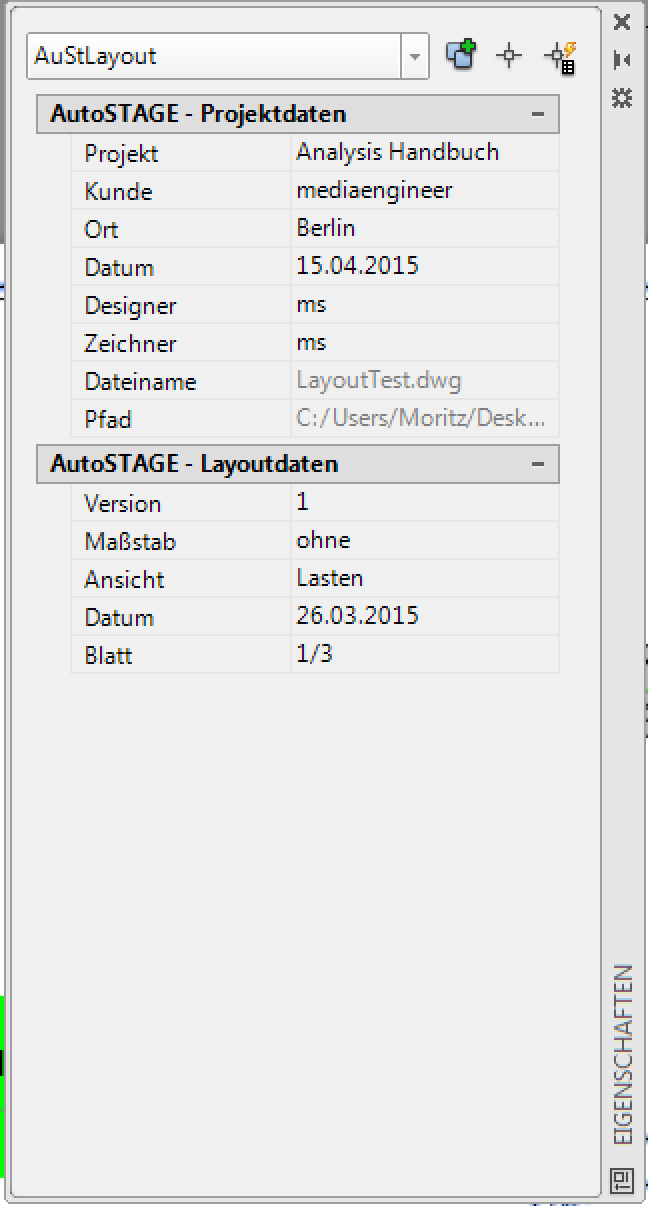 Die Eigenschaften des AutoSTAGE Layout