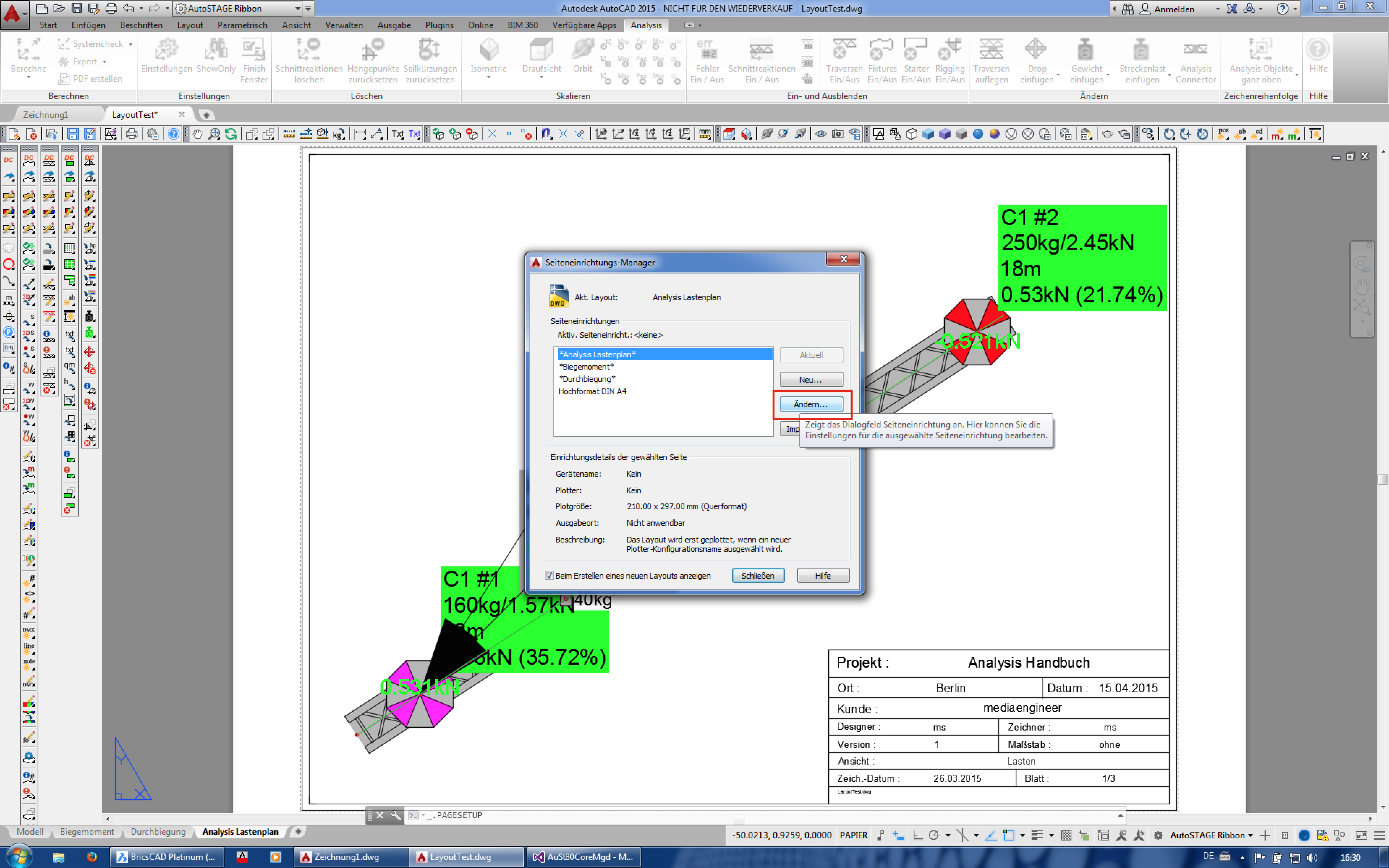 Wählen Sie das zu bearbeitene Layout aus und klicken Sie auf Ändern