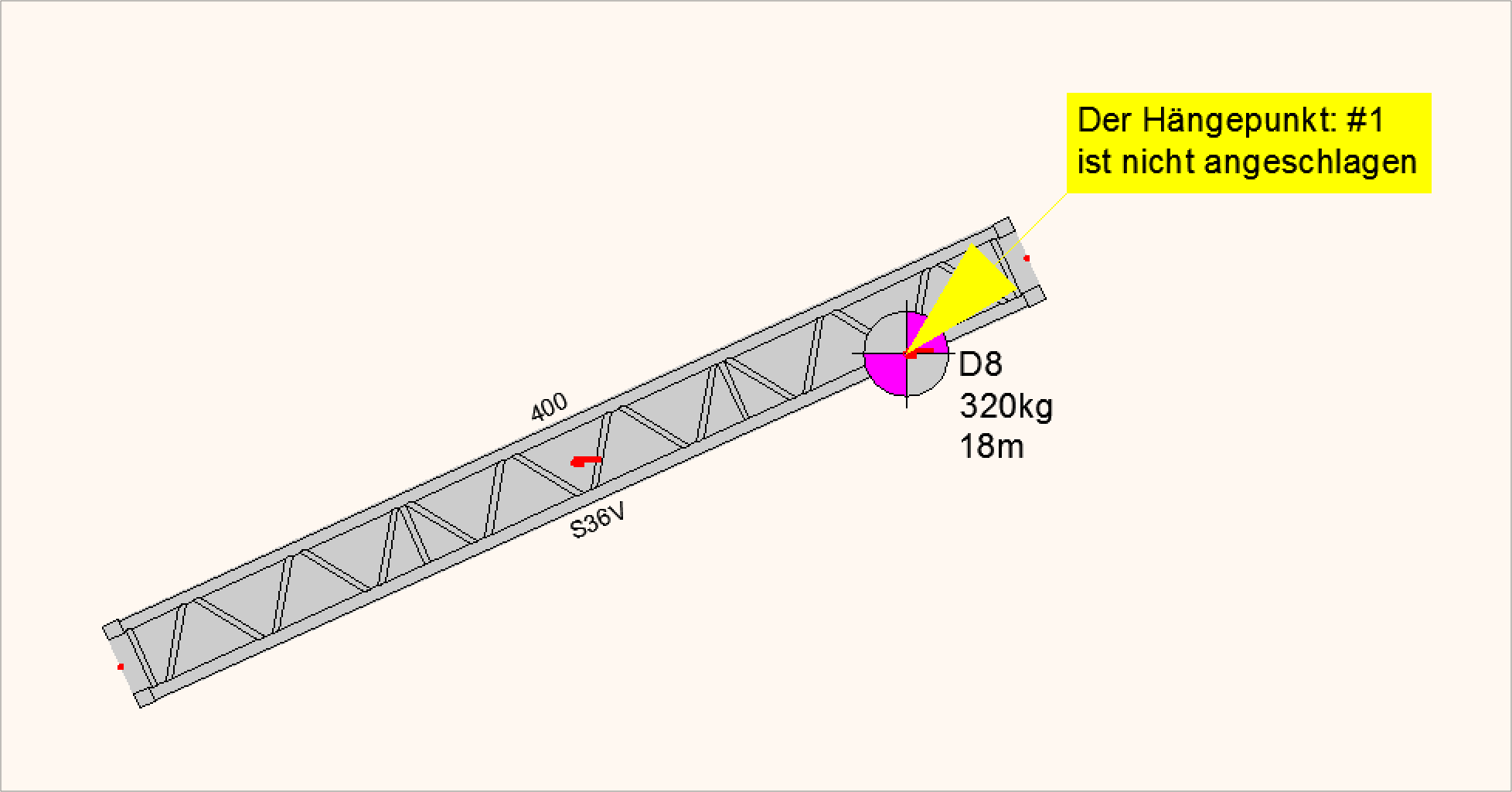 Der AutoSTAGE Analysis SystemChecker zeigt bei nicht verbundenen Motoren und Hängepunkten einen Heinweis direkt am Hängepunkt an&nbsp;
