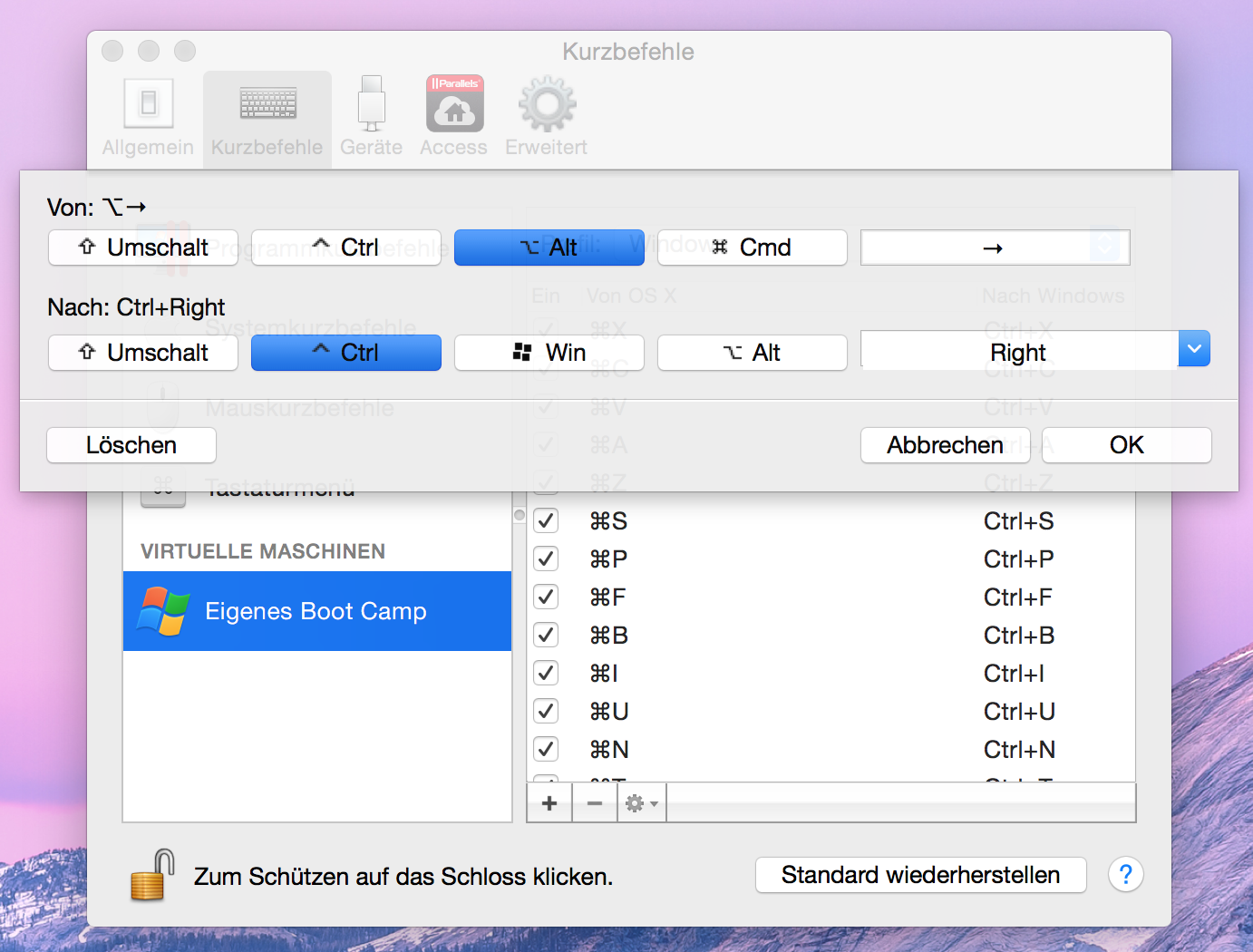Kurzbefehl für die rechtePfeiltaste