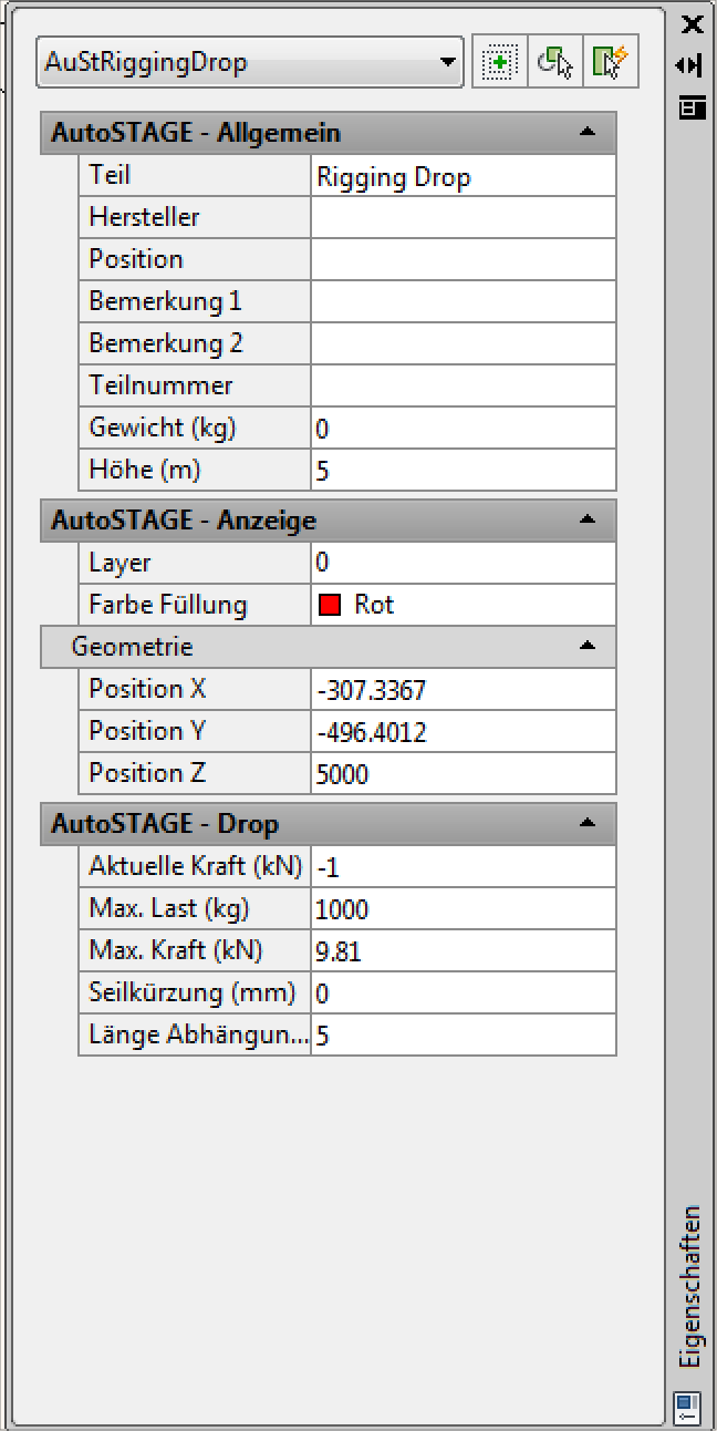 Die Eigenschaftspalette Motor