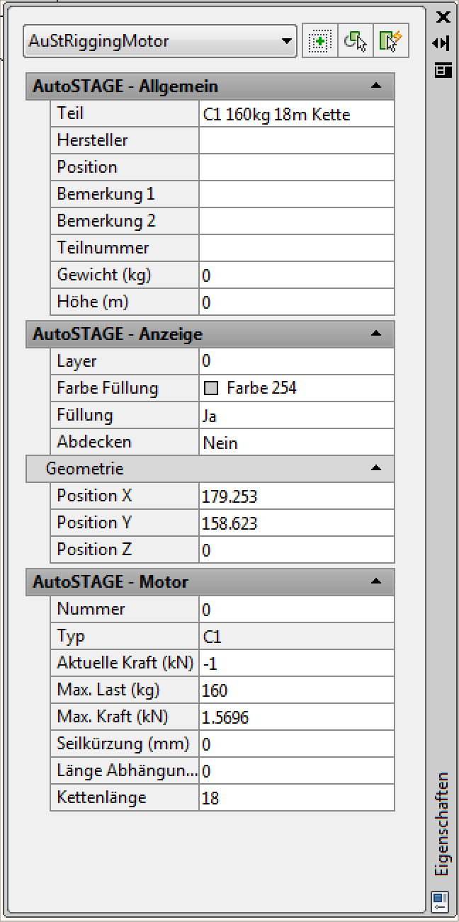 Die Eigenschaftspalette Motor