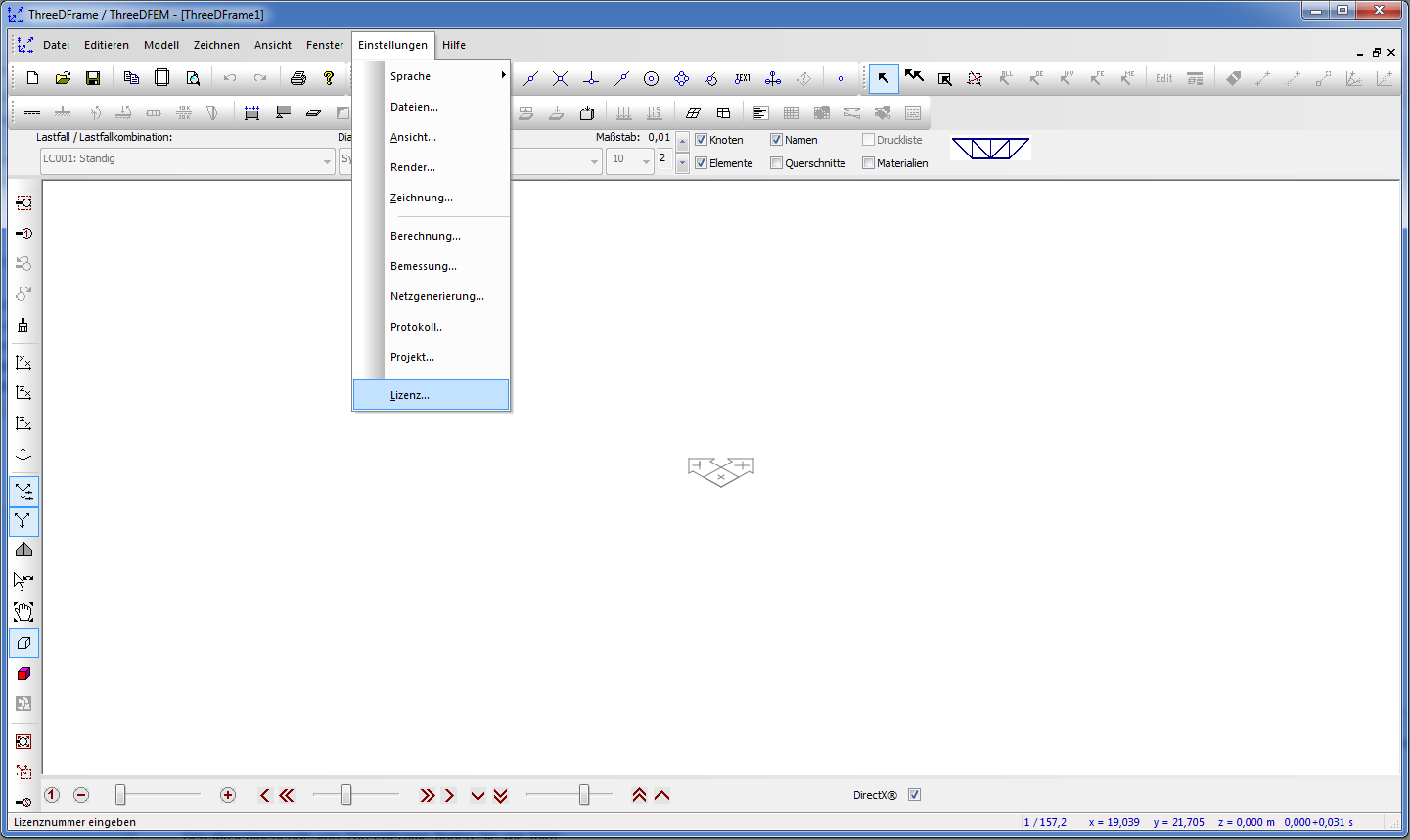 ThreeDFrame: Einstellungen -> Lizenz