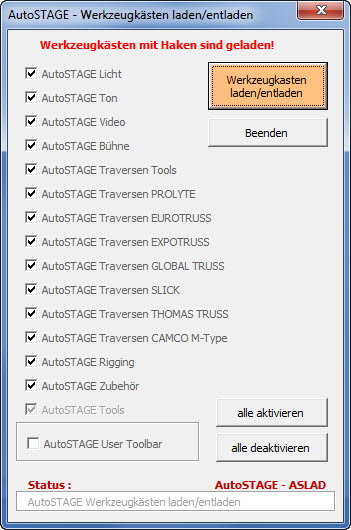 Werkzeugkästen laden/entladen