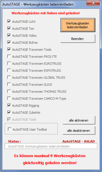 Werkzeugkästen laden/entladen