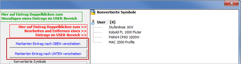 Einträge im Userbereich verschieben
