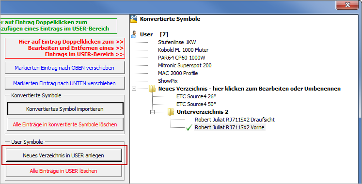 Unterordner im Userbereich einfügen + löschen