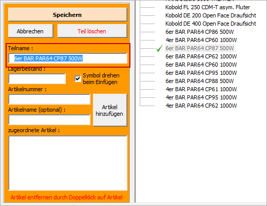 Name eines Eintrags im Benutzerbereich ändern