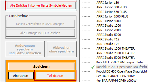 Einträge im Benutzerbereich löschen