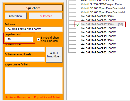 Lagerbestand eingeben