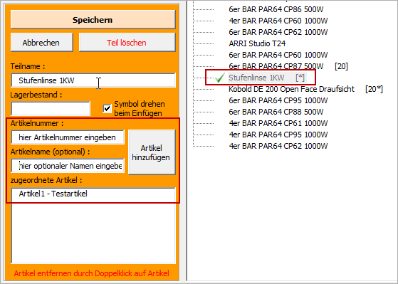 Artikelnummer eingeben