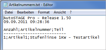 Export der Artikelnummern in eine Textdatei Export der Artikelnummern in eine Textdatei