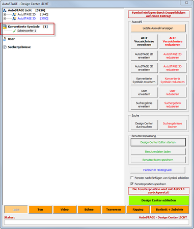 AutoSTAGE Design Center mit konvertiertem Symbol