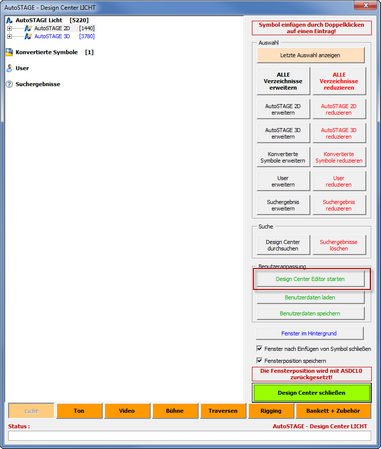 AutoSTAGE Design Center Editor öffnen