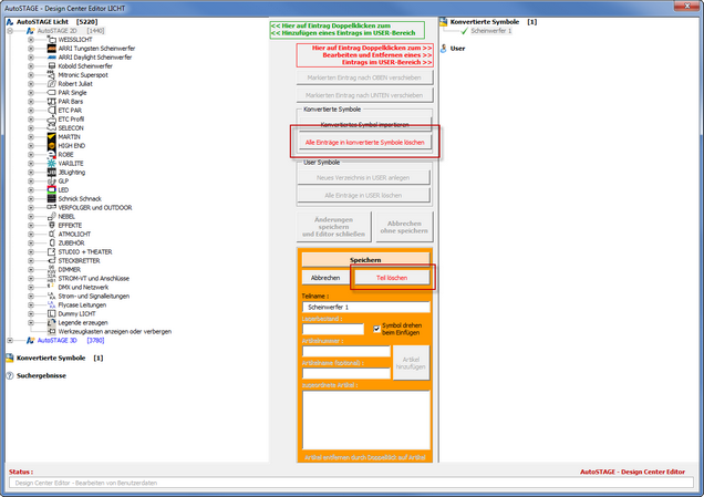 Design Center Editor zum Löschen von konvertierten Symbolen aus der Liste