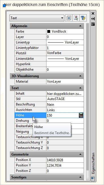 Höhe des Beschriftungstext ändern