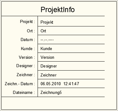 Projektinfo in der Zeichnung