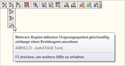 Mehrere Kopien inklusive Ursprungssymbol gleichmäßig entlang eines Kreisbogens anordnen