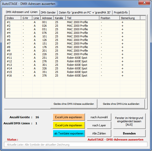 ASDD - DMX-Adressen und -Linien