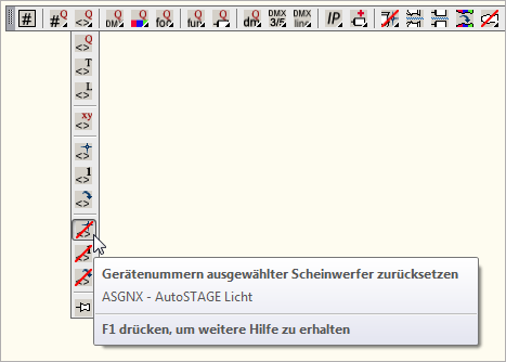 ASGNX - Gerätenummer ausgewählter Scheinwerfer zurücksetzen