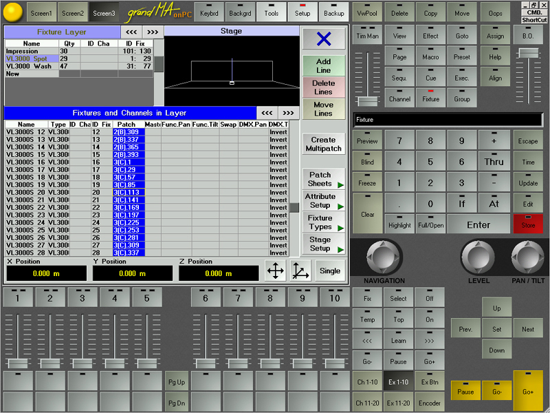 Scheinwerfer mit grandMAonPC anlegen, Fixturenummern vergeben und die DMX-Adressen patchen. Scheinwerfer mit grandMAonPC anlegen, Fixturenummern vergeben und die DMX-Adressen patchen.