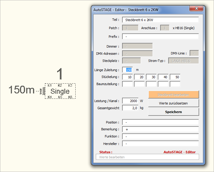 Steckbrett mit gestückelter Zuleitung und geöffnetem Editor-Fenster