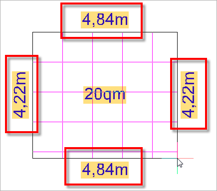 Bemassung beim Zeichnen der Standfläche Bemassung beim Zeichnen der Standfläche
