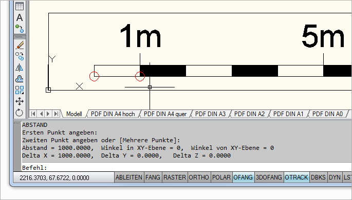 Bestimmen des 1:1 Maßstab mit AB