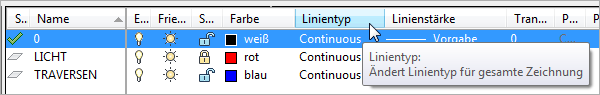 Den Linientyp eines Layers ändern