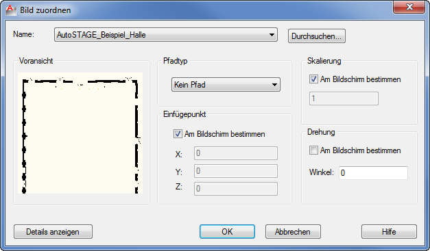 Parameter für das Einfügen des Pixelbilds angeben