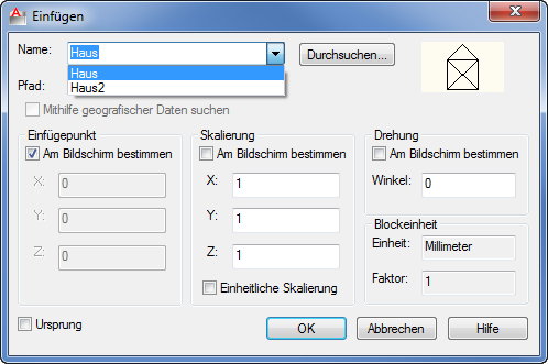 Blockreferenz in die Zeichnung einfügen