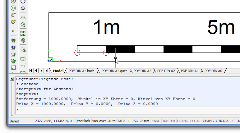 Bestimmen des 1:1 Maßstab mit AB