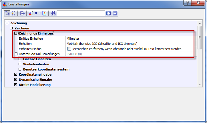 Einstellungen für Einheiten Einstellungen für Einheiten
