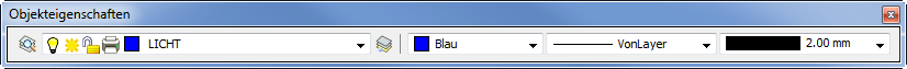 Anzeige der aktuell eingestellten Eigenschaften im Objekteigenschaften-Werkzeugkasten