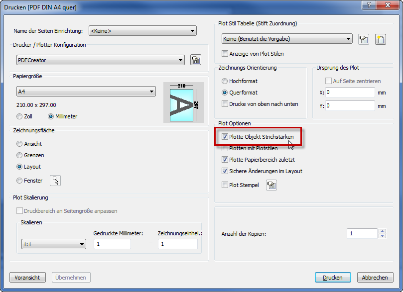 Linienstärke drucken