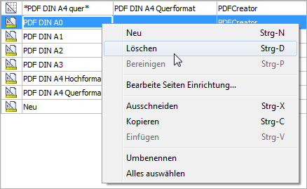 Seiteneinrichtung löschen oder umbenennen