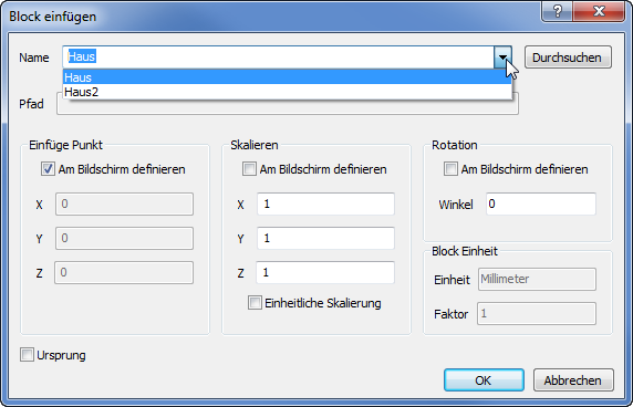 Blockreferenz in die Zeichnung einfügen
