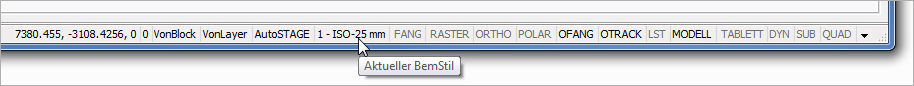 Anzeige des aktuellen Bemaßungsstils in den Entwurfseinstellungen Anzeige des aktuellen Bemaßungsstils in den Entwurfseinstellungen